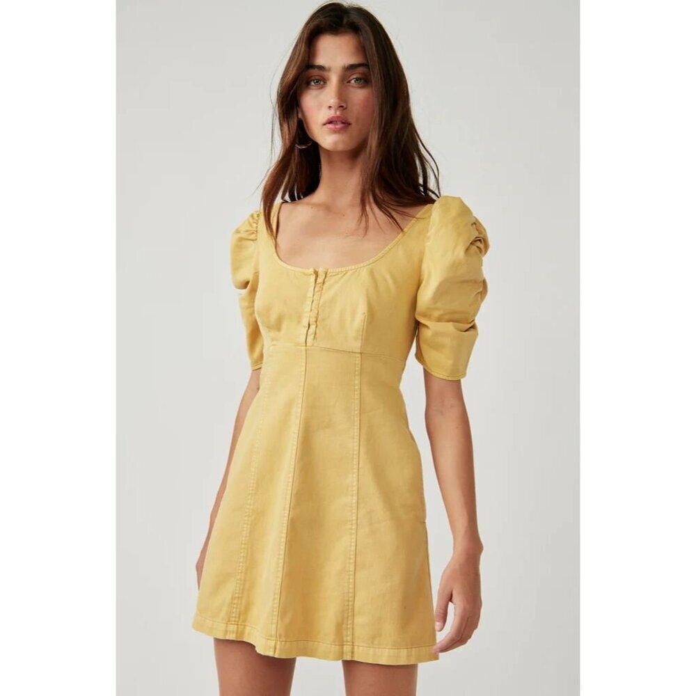 Free People Cheyenne Denim Mini Dress Coastal Cowgirl Princess Romantic Bohemian